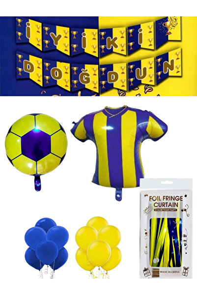 CNGZSHOP Sarı Lacivert Renk Taraftar Doğum Günü Konsepti Folyo Balon Arka Fon...