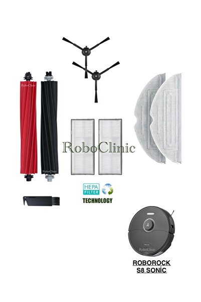 Roboclinic Roborock S8 Sonic Akıllı Robot Süpürge Uyumlu Fırça,hepa Filtre,mop Seti-9 Parça
