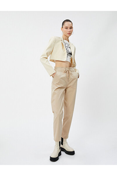 Koton Pantaloni Morcov Cravata Taie Elastica Buzunar Tesatura Gabardina