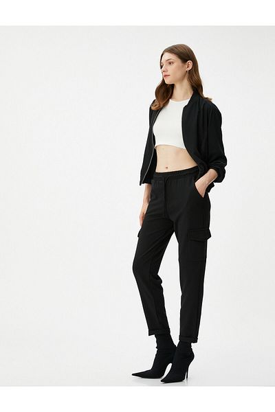 Koton Cargo Pants with Elastic Waist, Pocket Detail, Folded Legs
