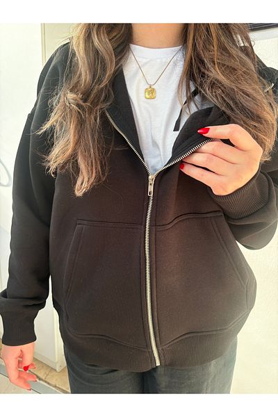 coho moda Metal Zipper Hooded Regular Fit Cardigan Sweatshirt - Soft and Embroidered