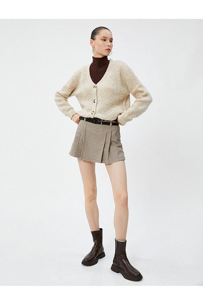 Koton V-Neck Long Sleeve Plush Cardigan - Buttoned