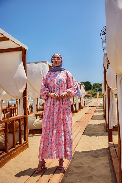 LOCCO Women's Watercolor Flower Pattern Dress Pink