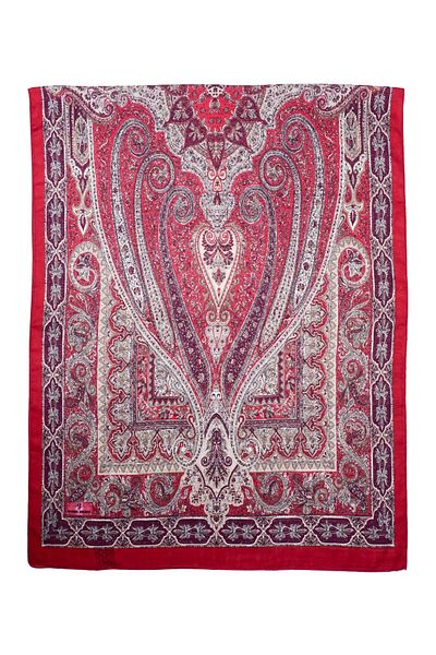 Sekine İpek Retro Ethnic Pattern Cotton Soft Shawl Burgundy
