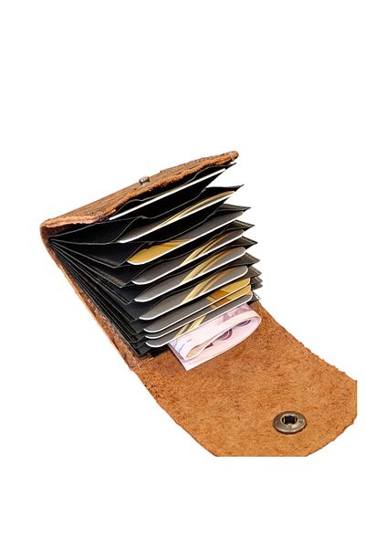 MAT Deri Accordion Credit Card Holder with 10 Card Slots Genuine Leather Mini Size Card Holder Ethnic Pattern