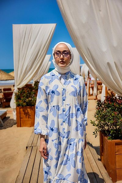 LOCCO Rochie de damă cu model margarete albastră
