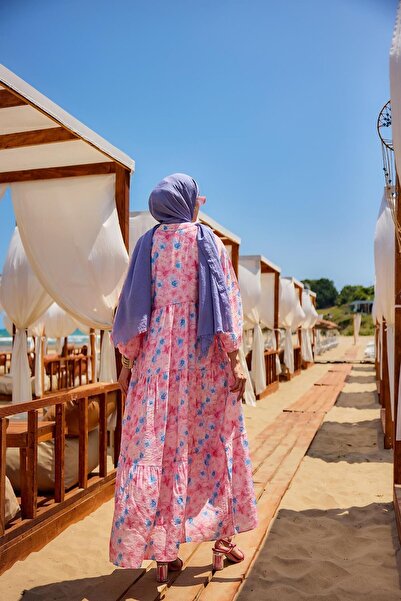 LOCCO Women's Watercolor Flower Pattern Dress Pink