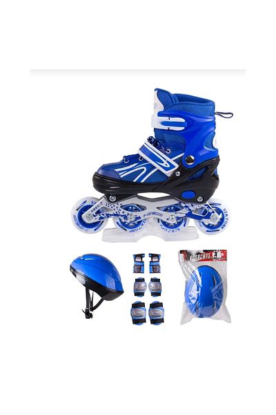 berattoys Illuminated Children's Skates and Helmet Knee Pad Set Silicone Wheel Metal Body Adjustable Number 34/37