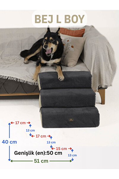 Holidog Büyük Boy Kedi Ve Köpek Merdiveni Ortopedik Basamaklı Fermuarlı Sert Süngerli 40cm X 51cm X 50cm