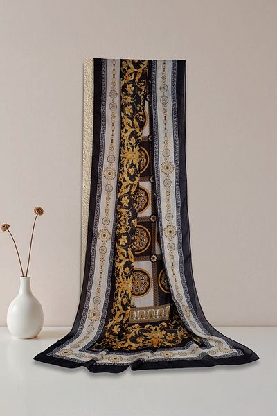 Sekine İpek Retro Ethnic Pattern Veriso Cotton Shawl Black