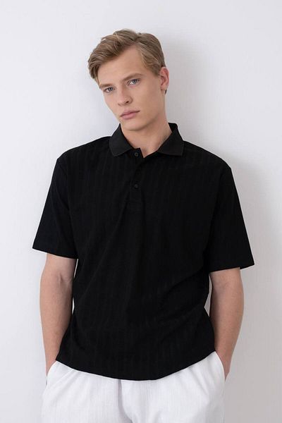 MARRAKECH Black Polo Neck Men's Textured T-Shirt