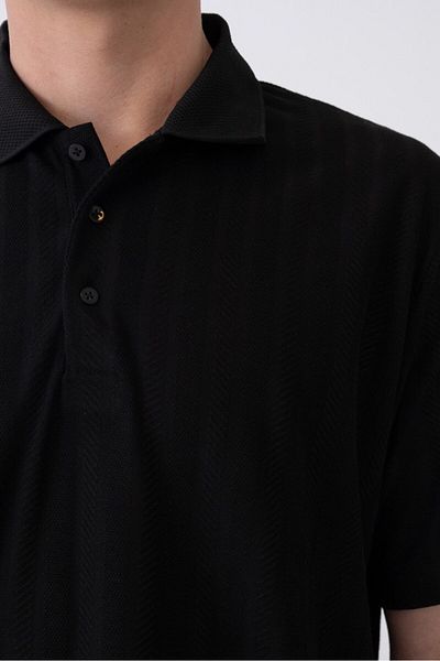 MARRAKECH Black Polo Neck Men's Textured T-Shirt