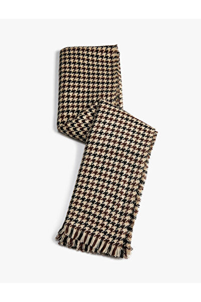 Koton Shawl Houndstooth Patterned Tasseled Soft Textured