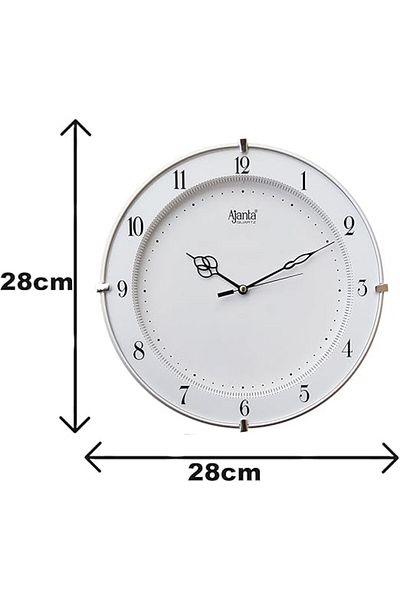 ajanta 11-Inch Wall Clock – White Dial – Black Numbers – Step Movement – Battery Operated