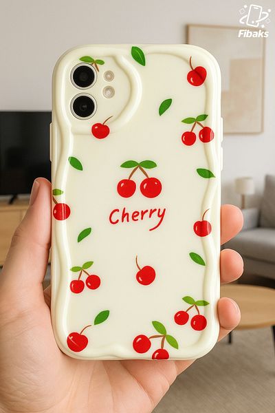 Fibaks غطاء سيليكون ناعم متوافق مع هاتف Apple iPhone 11 مع حماية للكاميرا وحافة مموجة ونمط الكرز