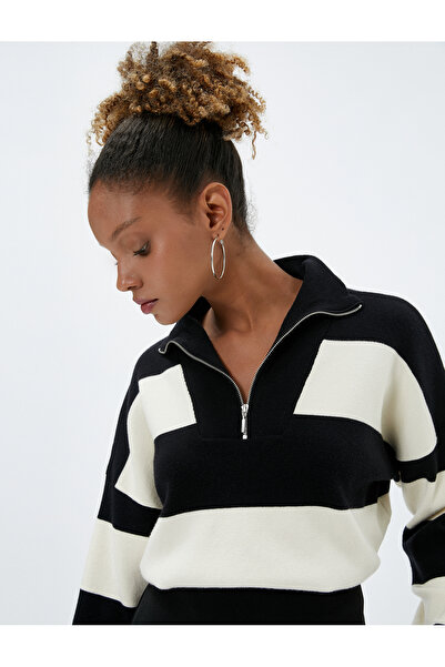 Koton Jumătate Fermoar Guler Stand Tricoturi Pulover mânecă lungă