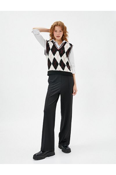 Koton Wide Leg Trousers Fabric Ribbed Buttons