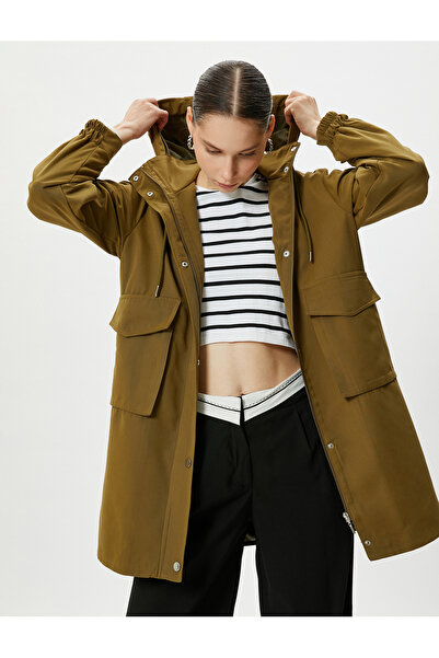 Koton Довгий тренч з капюшоном, кишенями, застібкою-блискавкою, кнопками та в...