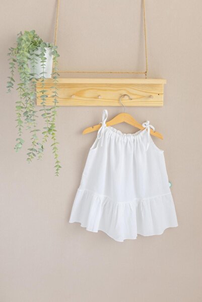 BeyzBaby فستان Şile Cloth للفتيات بحزام من الموسلين باللون الأبيض