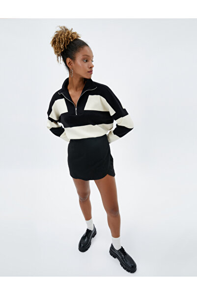 Koton Jumătate Fermoar Guler Stand Tricoturi Pulover mânecă lungă