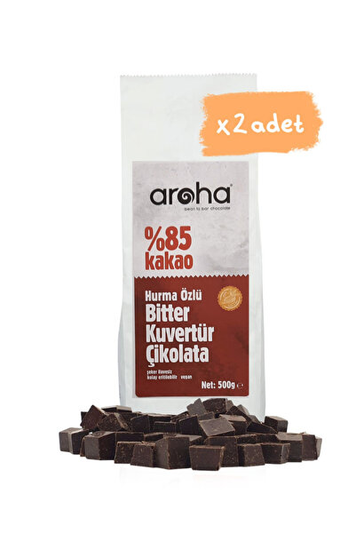 AROHA %85 Kakao Hurma Özlü Bitter Kuvertür Çikolata 2'li Paket (500 G X 2 Adet)