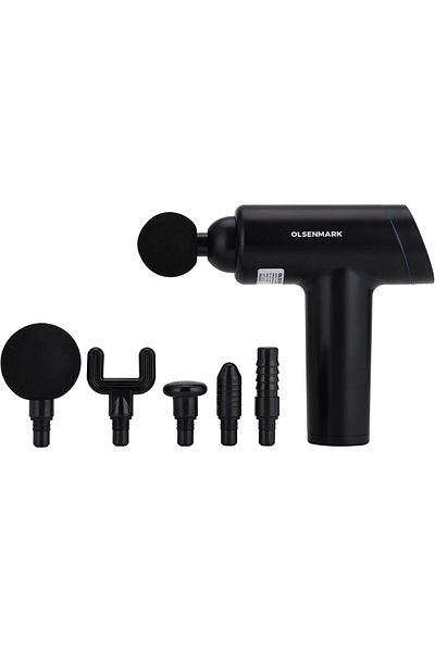 Olsenmark 6-in-1 Cordless Massage Device | Rechargeable Percussion Massager with Ergonomic Grip & Heads