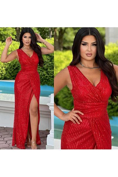 CİXAPLE Sleeveless Skirt Double Breasted Sequin Evening Dress