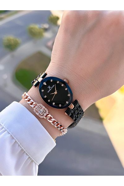 Daniel Klein Vintage Retro Model Black Steel Cord 30 Mt Water Resistant Women's Wrist Watch Bracelet