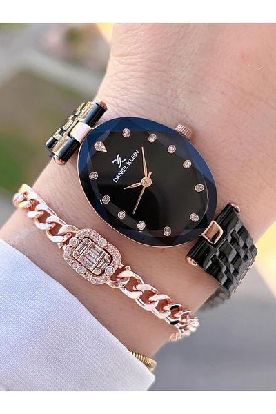 Daniel Klein Vintage Retro Model Black Steel Cord 30 Mt Water Resistant Women's Wrist Watch Bracelet
