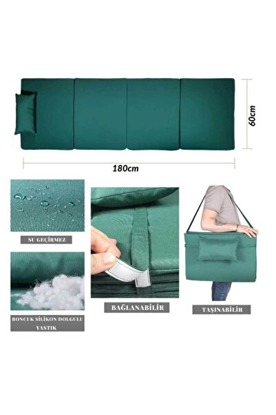 Reyo Taşınabilir Katlanır Su Geçirmez Plaj Havuz Şezlong Minderi Kamp Yatağı Çadır Matı Yeşil