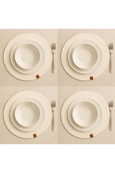 BellaBagno Set de 2 bucăți Supla din iută albă, set de servire americană, farfurie de prezentare de lux (33 x 33 cm)