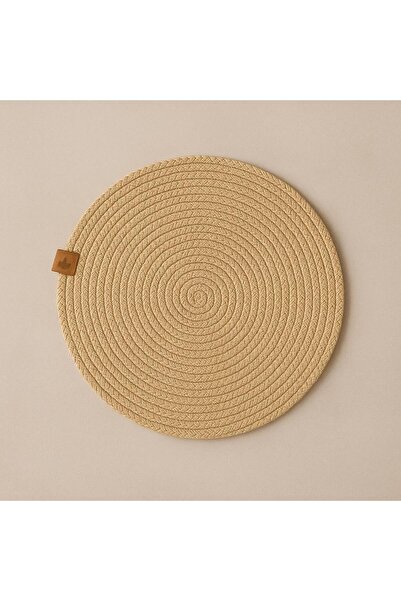 Alper Banyo 4'lü Bej Jüt Supla Takımı | Doğal Hasır Amerikan Servis Seti (33X33CM)