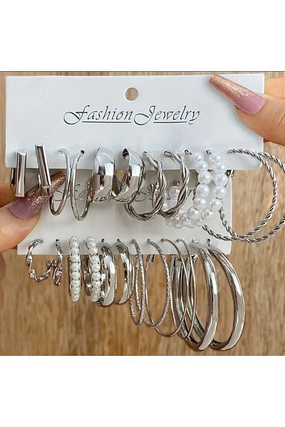 FASHİON JEWELRY Set of 24 Retro Hoop Earrings
