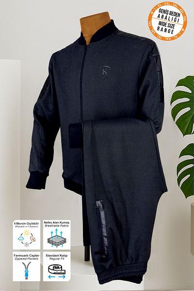 BESSA Ανδρικό σετ αθλητικής φόρμας Navy Blue με τσέπες με φερμουάρ Ύφασμα με ίσιο σχέδιο