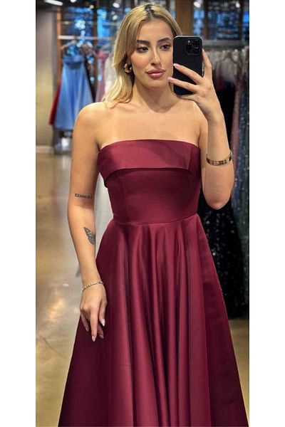 Abiyeniall Βραδινό φόρεμα Cherry Color Flared Skirt Satin Midi 7647