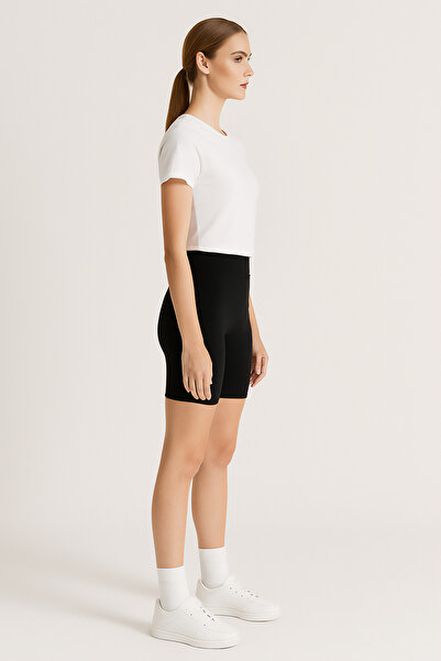 HNX Black Cotton Above Knee Women's Biker Tights