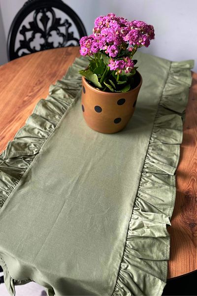 KAMİZ Frilly Khaki Green Runner 40X110