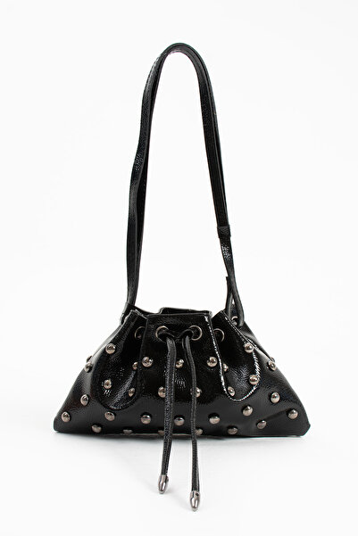 NBİBAGS Siyah Trok Taşlı Kadın Mini Kese Omuz Çanta