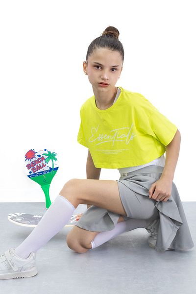 Cansın Mini Fusta de tenis pentru fete, gri cu talie elastică, 21043