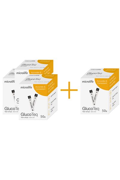 Microlife Package 3+1 Microlife GlucoTeq Blood Glucose Test Kits (150 tests +50 free tests)