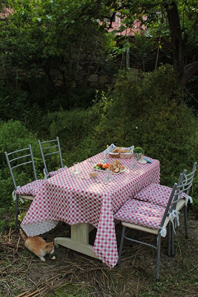 ADARYA HOME Yer Masa Piknik Örtüsü Sofra Bezi 160 X 160 , 4 Minder 45 X 45cm Set (FUŞYA)