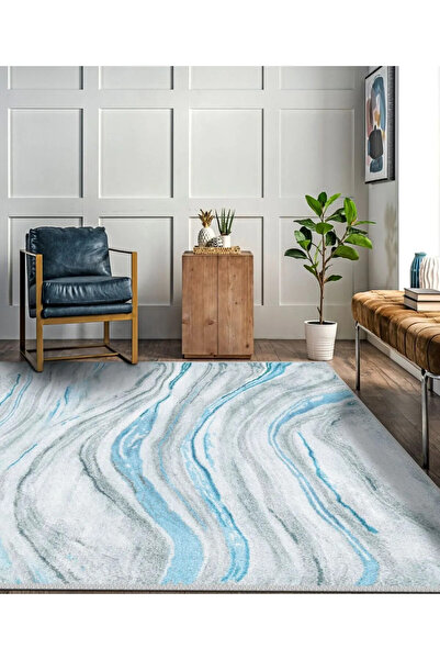 Serteks Modern Desenli Dijital Baskı Yıkanabilir Kaymaz Taban Salon Oturma Od...