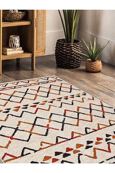 Serteks Modern Kilim Desenli Renkli Halı Dokuma Taban Dekoratif Şönil Salon M...