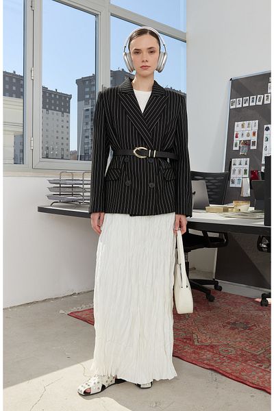 Fatma Atasoy Cotton Satin Ecru Crash Skirt