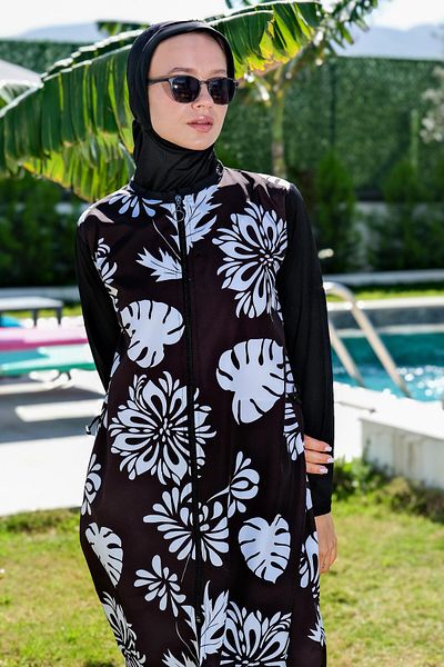 Mayom Full Covered Fast Drying Side Adjustable Zippered Hijab Swimsuit-2427