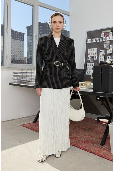 Fatma Atasoy Cotton Satin Ecru Crash Skirt