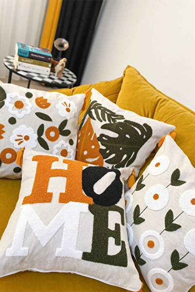 e-Bizz Store Punch Nakışlı 4 Adet Kırlent Kılıfı