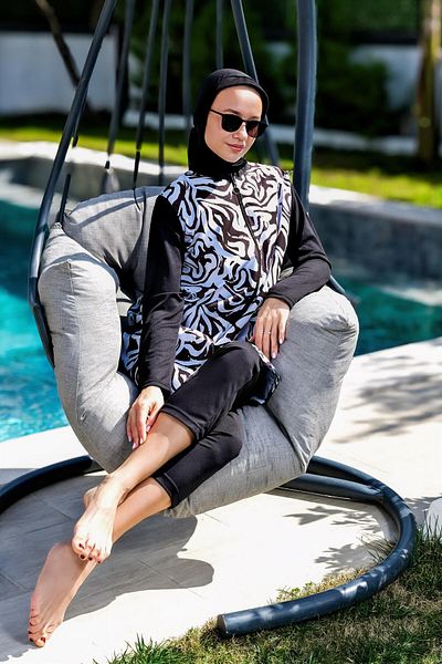 Mayom Full Covered Fast Drying Side Adjustable Zippered Hijab Swimsuit-2421