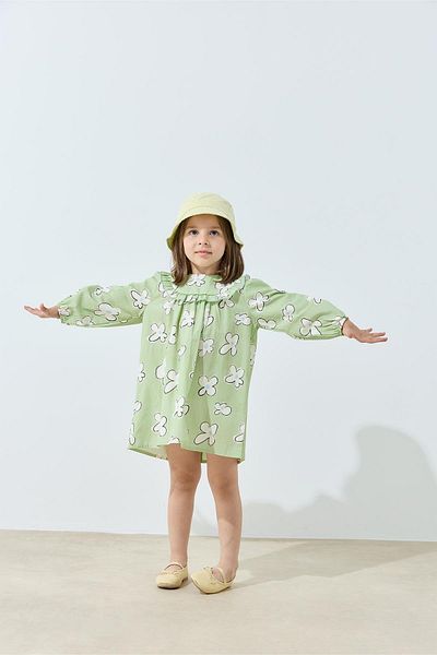 Tics Green Ruffled Floral Patterned Dress