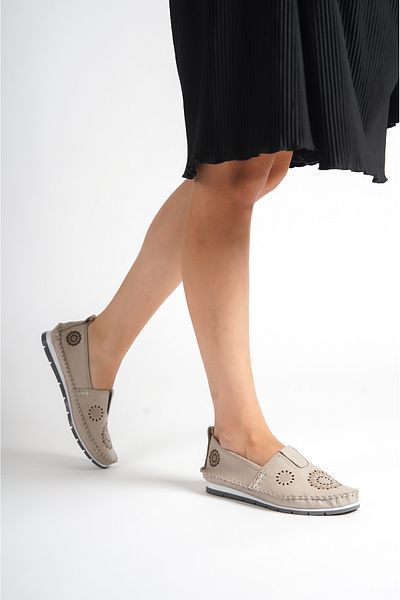 Deripabuc Genuine Leather Silver-g Women's Leather Ballerinas Dp16-0065